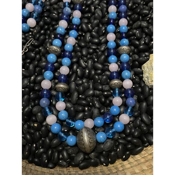 Native Sterling Silver Navajo Pearl Multi-Strand Necklace Multistone Saucers 925 - Picture 5 of 8